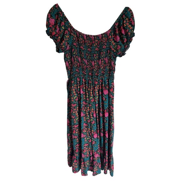 MARGAUX RIVIERA Black Floral Smocked Midi Dress Size Medium - Picture 2 of 9